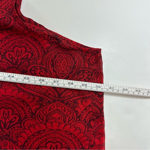 Roamans Red Floral Cover Up Plus Size 3X Sleeveless Sheer  Button Up Side Slit - Picture 5 of 7